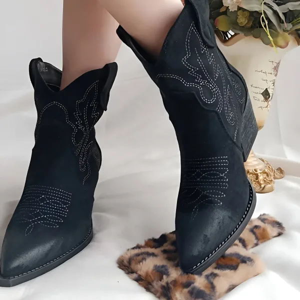 cowboy ankle boots, western ankle boots, pointed toe boots, slip on ankle boots