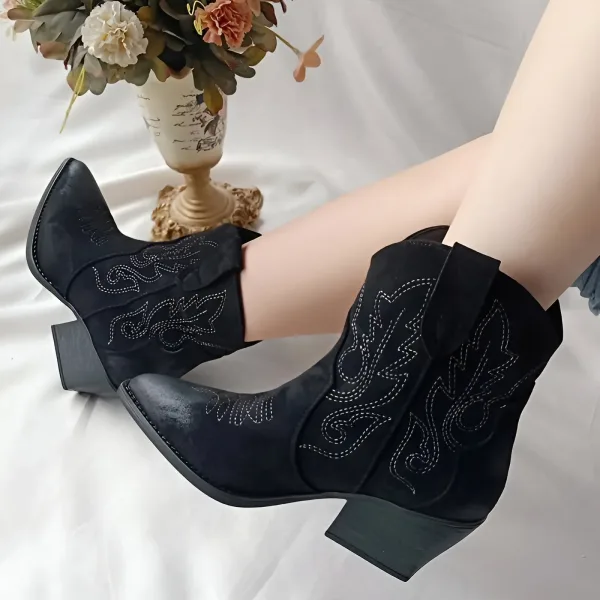 cowboy ankle boots, western ankle boots, pointed toe boots, slip on ankle boots